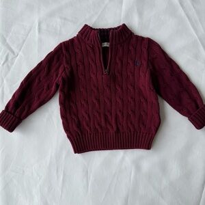Ralph Lauren Cable Knit Cotton Quarter Zip Sweater in Classic Wine Size 24M